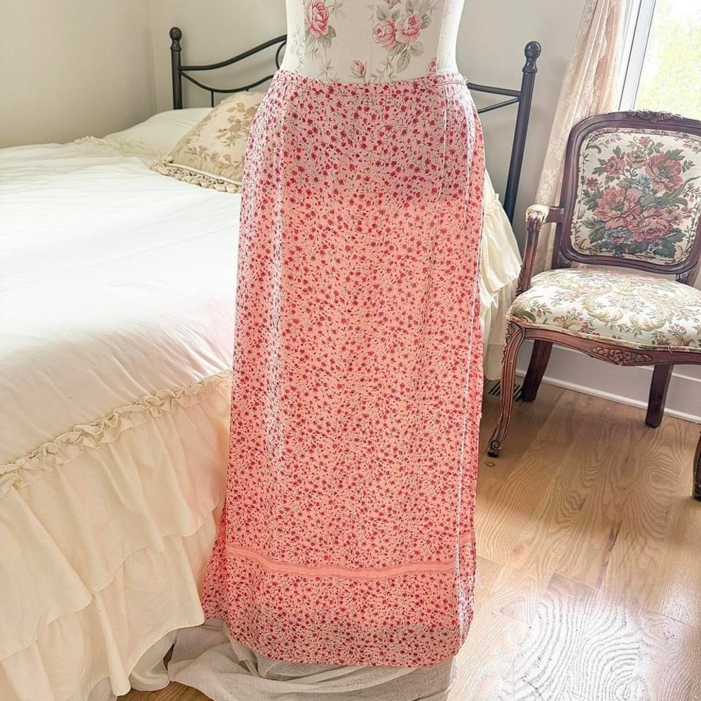 Floral maxi skirt  90s pink floral maxi skirt Kathie Lee‎ size 16